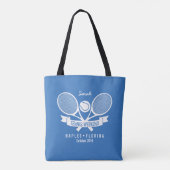 Tennis Racquet Ball - Aangepast, aangepast blauw L Tote Bag (Achterkant)