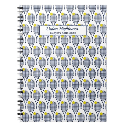 Tennis Racquet | Ball Pattern White Name | Onderwe Notitieboek (Voorkant)