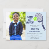 Tennis Racquet Blue Boys Foto Verjaardag Kaart (Voorkant)