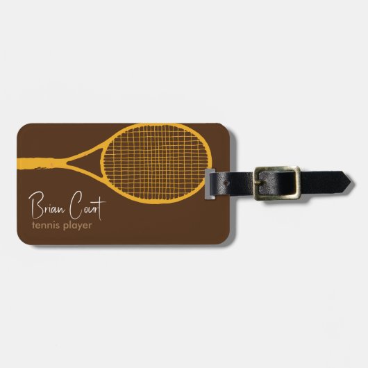 Tennis Racquet, gepersonaliseerd bruin Bagagelabel (Voorkant horizontaal)