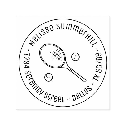 Tennis Racquet Racket en Balls Round Address Zelfinktende Stempel (Design)