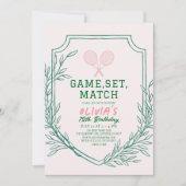 Tennis Racquet Retro Roze & Groen Meisje Verjaarda Kaart (Voorkant)