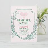 Tennis Racquet Retro Roze & Groen Meisje Verjaarda Kaart (Staand voorkant)