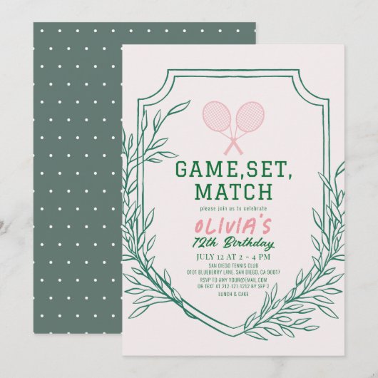 Tennis Racquet Retro Roze & Groen Meisje Verjaarda Kaart (Voorkant / Achterkant)