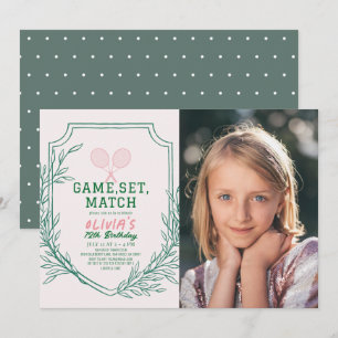 Tennis Racquet Retro Roze & Groen Meisje Verjaarda Kaart