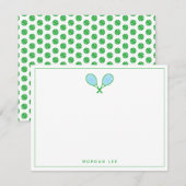 Tennis Racquets Green Blue Custom Name Note Card (Voorkant / Achterkant)