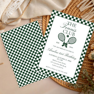 Tennis Retro Groene Strik Verjaardagsuitnodiging Kaart