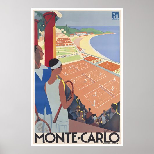 Tennis Retro Reisposter Monte Carlo Kunstprint Poster (Voorkant)