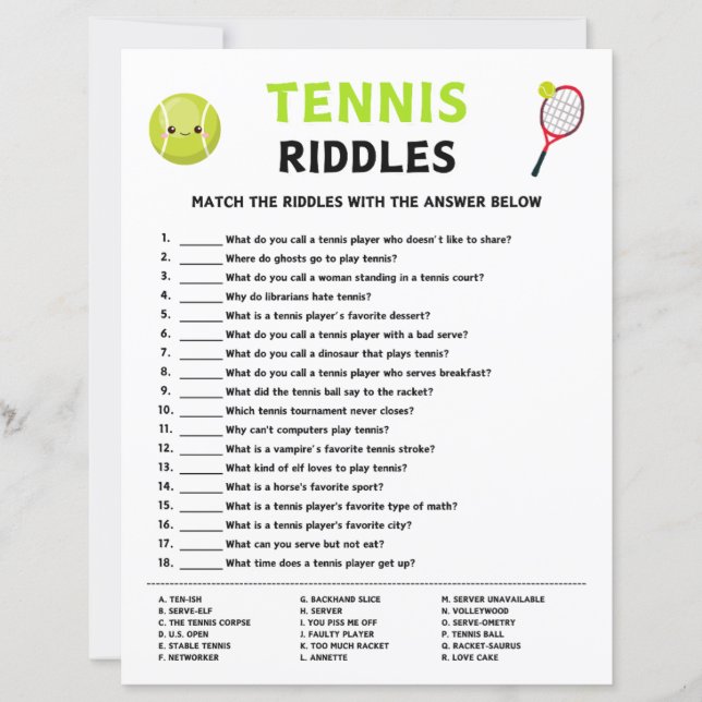 Tennis Riddles Spel (Voorkant)