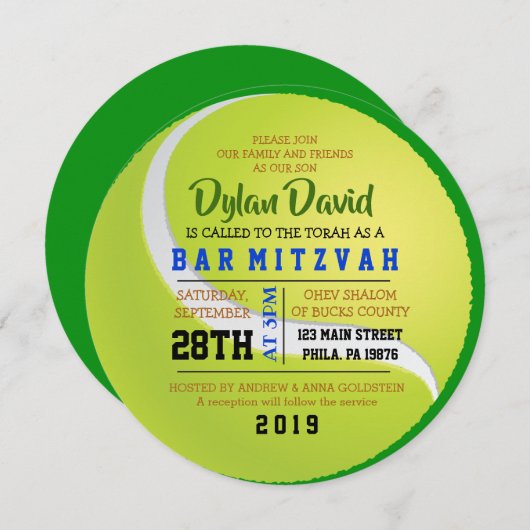 TENNIS RONDE Bar Bat Mitzvah Uitnodiging (Voorkant / Achterkant)