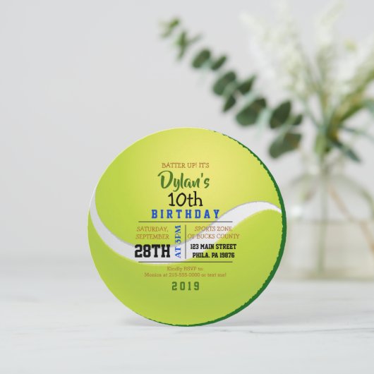 TENNIS RONDE Uitnodiging voor verjaardagsfeestje (Staand voorkant)