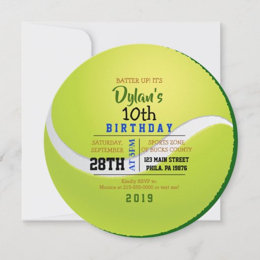 TENNIS RONDE Uitnodiging voor verjaardagsfeestje (Voorkant)