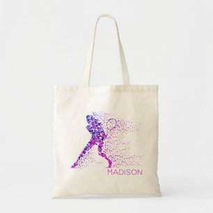 Tennis Roze Pixels Gepersonaliseerde naam Tote Bag
