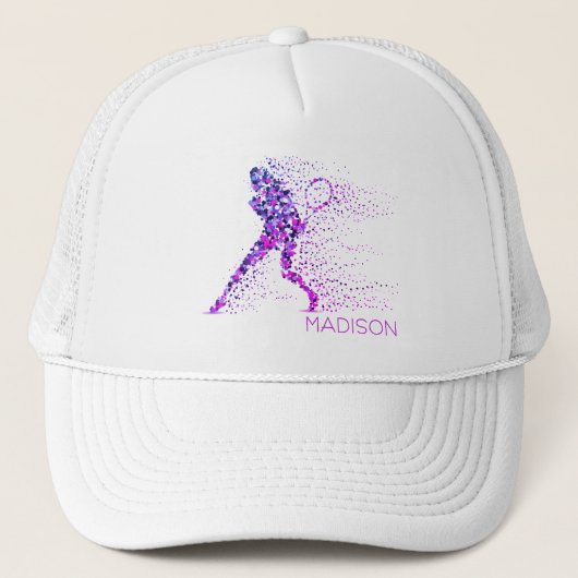 Tennis Roze Pixels Gepersonaliseerde naam Trucker Pet (Voorkant)