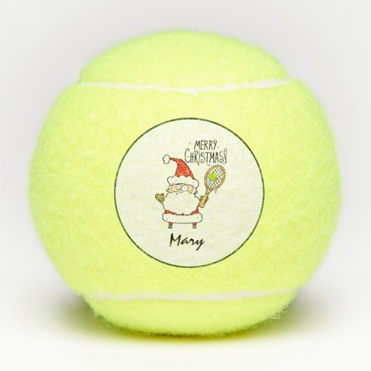 Tennis Santa Claus Merry Kerstmis met racket Tennisballen (Voorkant)