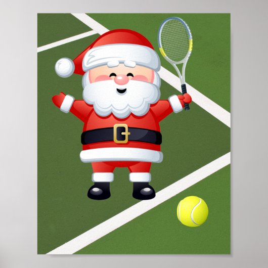 Tennis Santa Claus met Racket en Ball Kerstmis Poster (Voorkant)