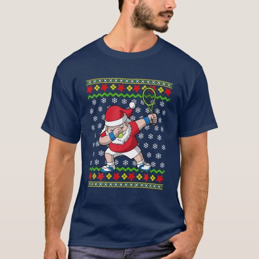 Tennis Santa Claus Ugly KerstSweater Pattern T-shirt (Voorkant)