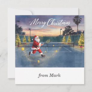 Tennis Santa op de baan met Kerstmis Feestdagenkaart