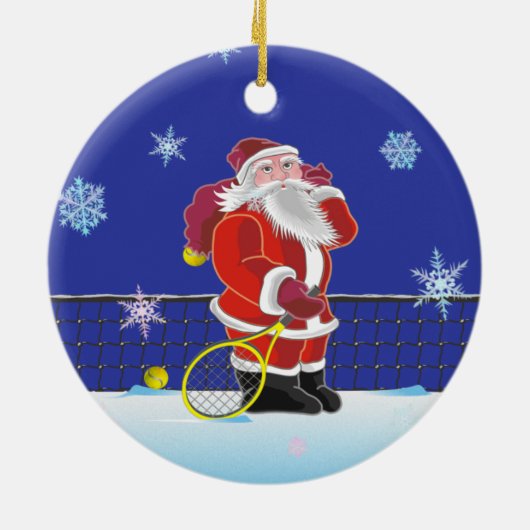 Tennis Santa, pretkerst Keramisch Ornament (Achterkant)