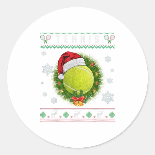 Tennis Santa Ugly Design Merry Xmas Gif Ronde Sticker (Voorkant)