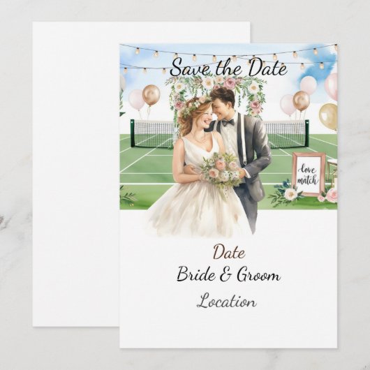 Tennis Save the date for Tennis Player bruiloft Kaart (Voorkant / Achterkant)