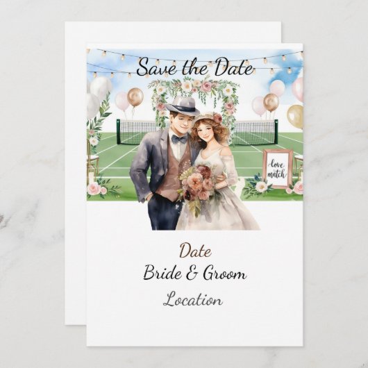 Tennis Save the date for Tennis Player bruiloft Kaart (Voorkant / Achterkant)