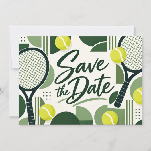 Tennis Save the Date Racket en Bal Design (Voorkant)