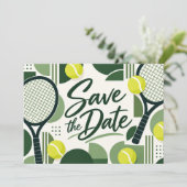 Tennis Save the Date Racket en Bal Design (Staand voorkant)
