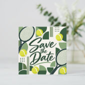 Tennis Save the Date Racket en Bal Design (Staand voorkant)