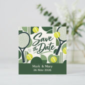 Tennis Save the Date Racket en Bal Design (Staand voorkant)