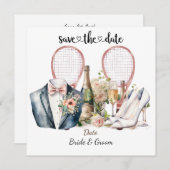 Tennis Save the date Trouwfeest Uitnodiging (Voorkant / Achterkant)