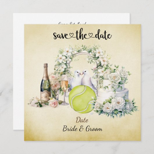 Tennis Save the date Uitnodiging voor het huwelijk (Voorkant / Achterkant)
