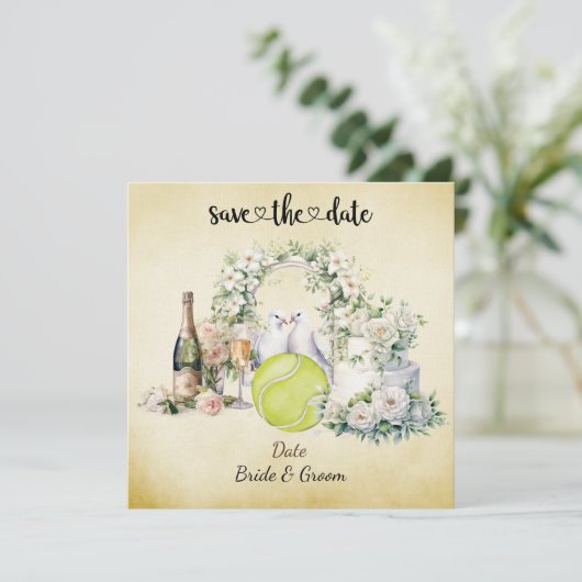 Tennis Save the date Uitnodiging voor het huwelijk (Staand voorkant)