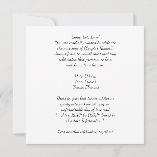 Tennis Save the date Uitnodiging voor het huwelijk (Achterkant)