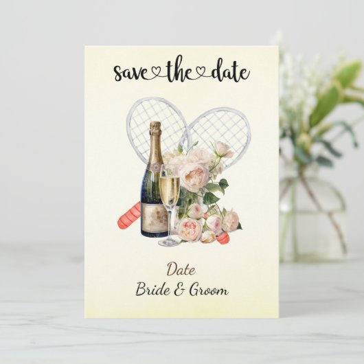 Tennis Save the date Uitnodiging voor het huwelijk (Staand voorkant)