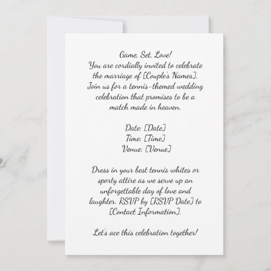 Tennis Save the date Uitnodiging voor het huwelijk (Achterkant)