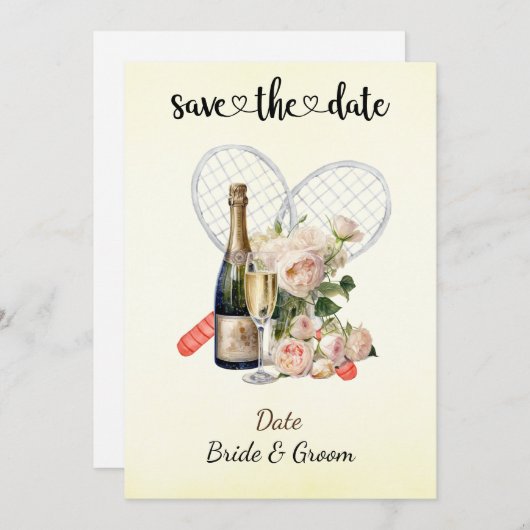 Tennis Save the date Uitnodiging voor het huwelijk (Voorkant / Achterkant)
