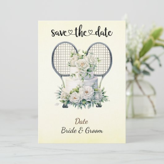 Tennis Save the date Uitnodiging voor het huwelijk (Staand voorkant)