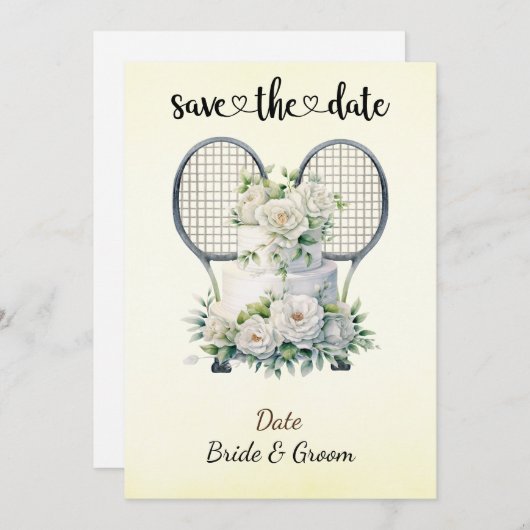 Tennis Save the date Uitnodiging voor het huwelijk (Voorkant / Achterkant)