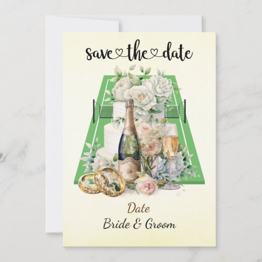 Tennis Save the date Uitnodiging voor het huwelijk (Voorkant)