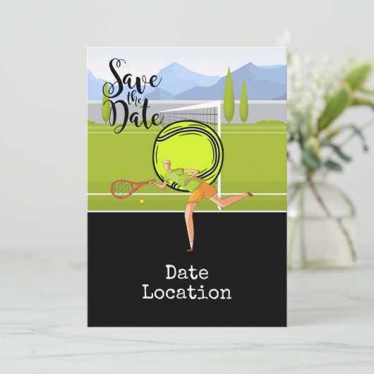 Tennis Save the Date uitnodigingskaart Kaart (Staand voorkant)