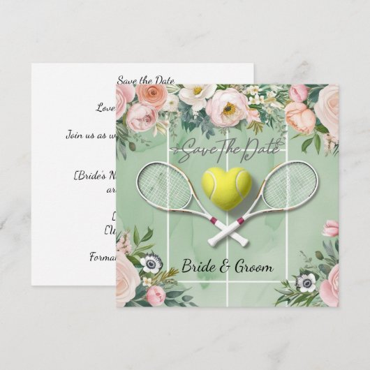 Tennis Save the date voor bruiloft van speler wate (Voorkant / Achterkant)