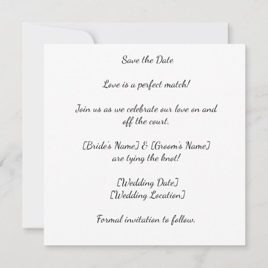 Tennis Save the date voor bruiloft van speler wate (Achterkant)