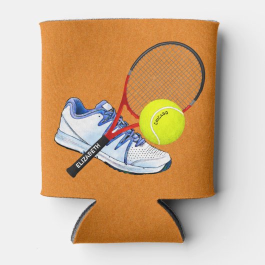 Tennis-schoenknop en -rack met aangepaste tekst blikjeskoeler (Voorkant)