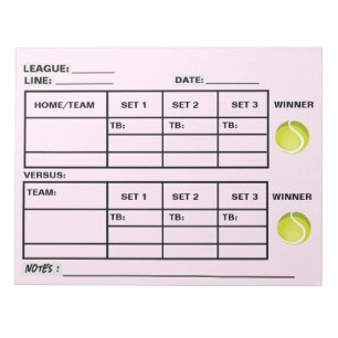 Tennis Score Pad - Tennis Score Spreadsheets Roze Notitieblok