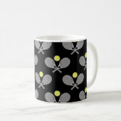 Tennis Seamless Pattern - Racket and Ball on Black Koffiemok (Voorkant rechts)