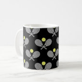 Tennis Seamless Pattern - Racket and Ball on Black Koffiemok (Voorkant links)