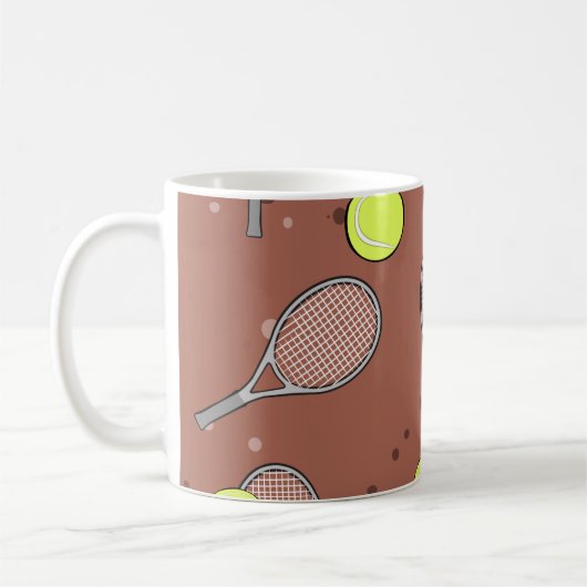 Tennis Seamless Pattern - Racket and Ball on Brown Koffiemok (Links)