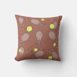 Tennis Seamless Pattern - Racket and Ball on Brown Kussen