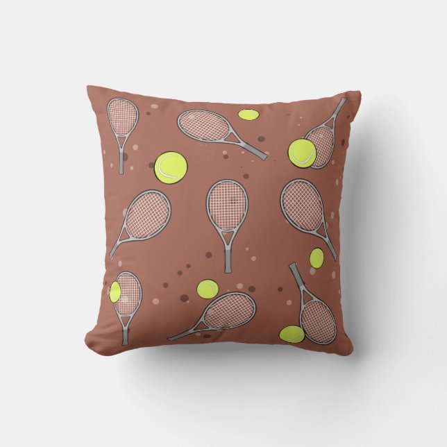 Tennis Seamless Pattern - Racket and Ball on Brown Kussen (Voorkant)